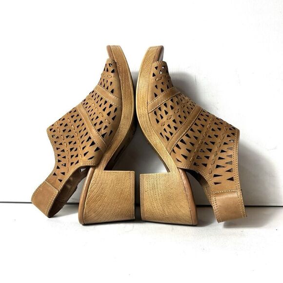 Sofft Tan Leather Block Heeled Cutout Sandals Womens Sz 9 M Sling Back Peep Toe - Picture 6 of 11